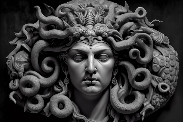 Mythological figure monstrous woman snakes for hair turn to stone Generative AI