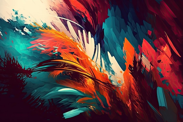 N abstract plant in shades of red orange and blue Generative AI