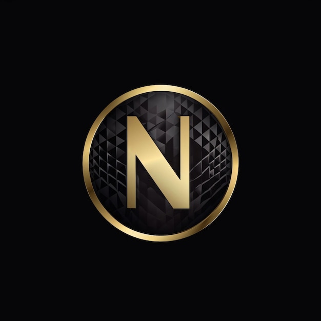 Photo n letter logo design black and gold color on black background