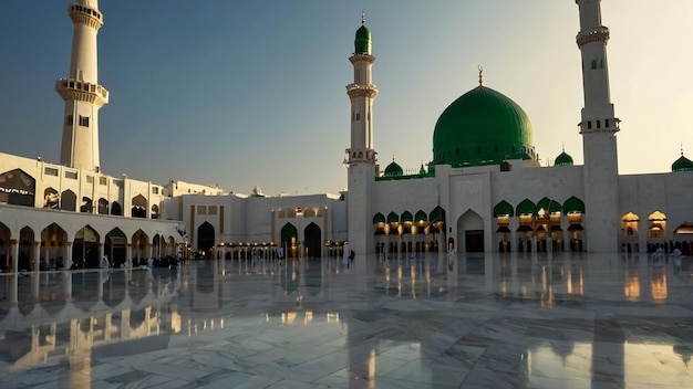 Nabawi Mosque is out of sight The grave of the Prophet Muhammad is under the green dome