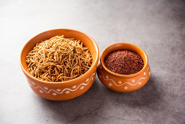 Nachni or Ragi Sev is a delicious crispy noodle made from finger millets healthy Indian food