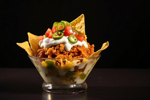 nacho in cup of garnish copy space concept generative AI