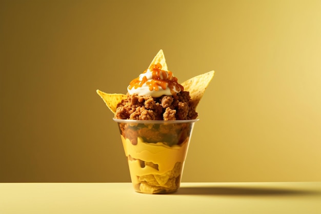 nacho in cup of garnish copy space concept generative AI