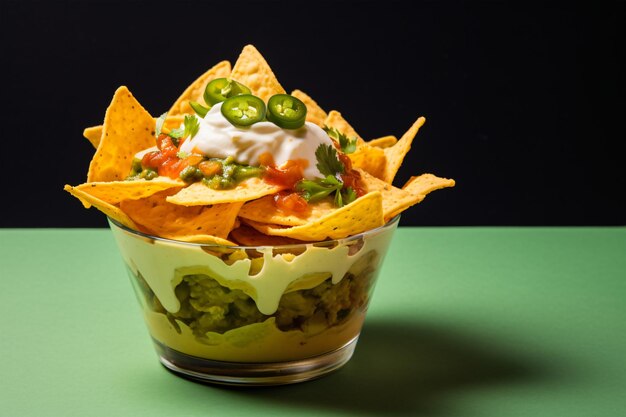 nacho in cup of garnish copy space concept generative AI