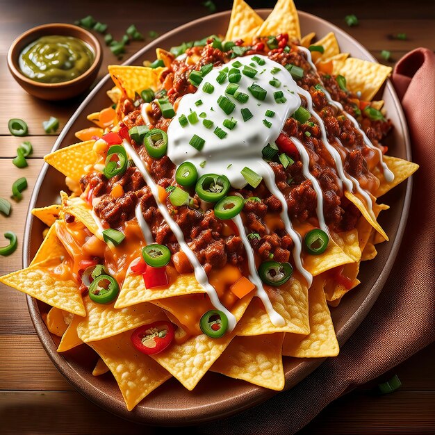 nachos served with guacamole and salsa