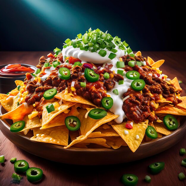 nachos served with guacamole and salsa