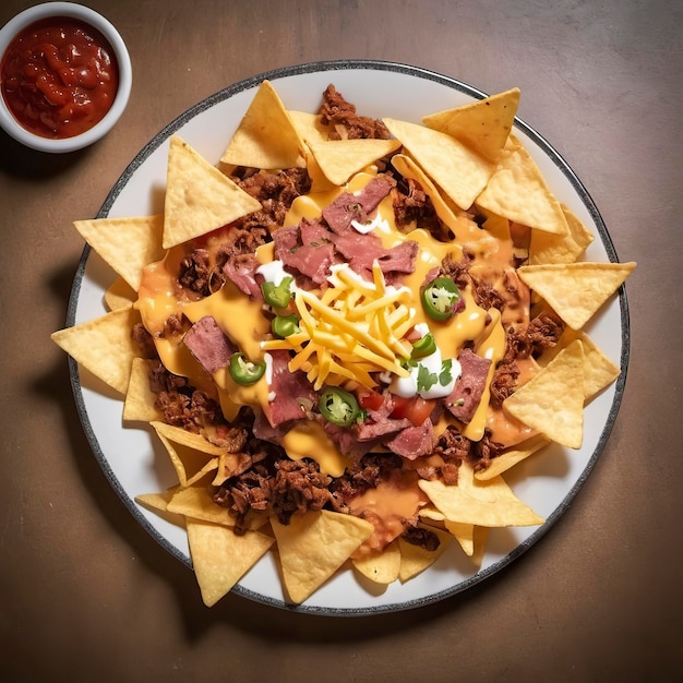 nachos served with guacamole and salsa