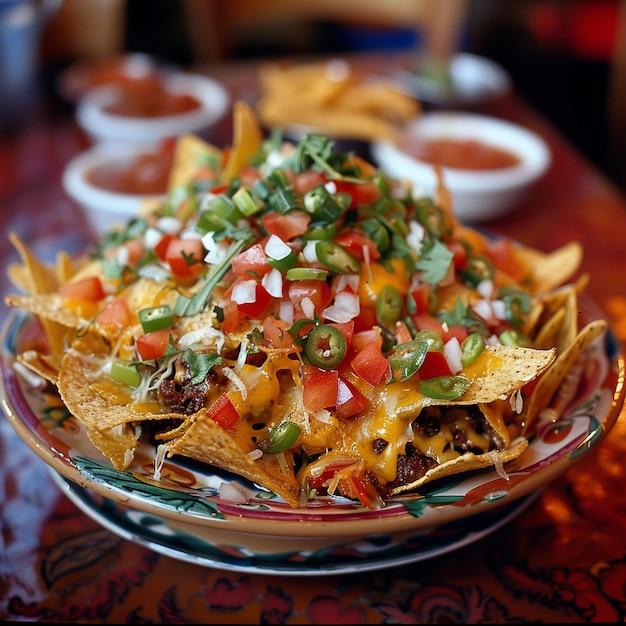 Photo nachos with cheese tomatoes and jalapenos