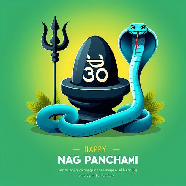 Nag Panchami background design with a blue nag and shiv stone