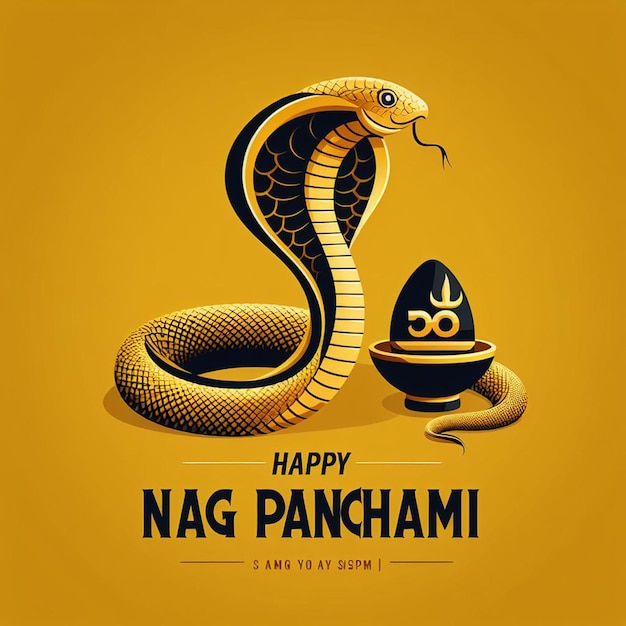 Photo nag panchami background design with a golden nag and shiv stone