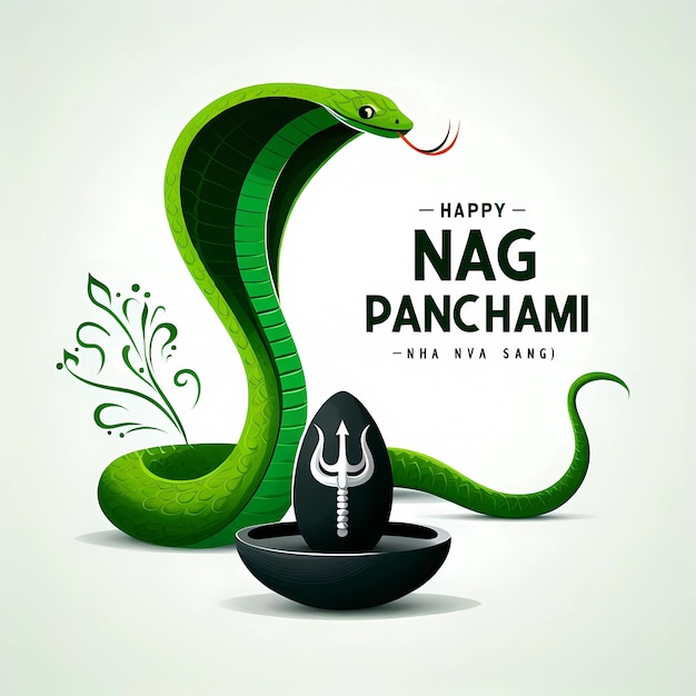 Photo nag panchami background design with a green nag and shiv stone