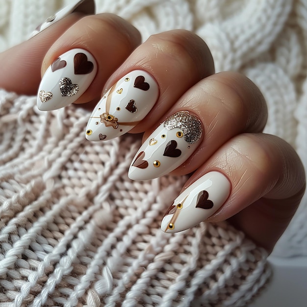 Photo a nail art design with a heart on it