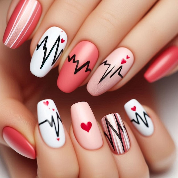 a nail art design with a heart symbol on it