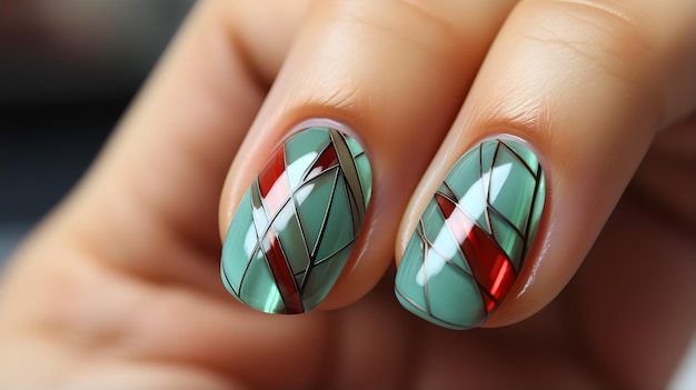 Photo nail art with a red and white design