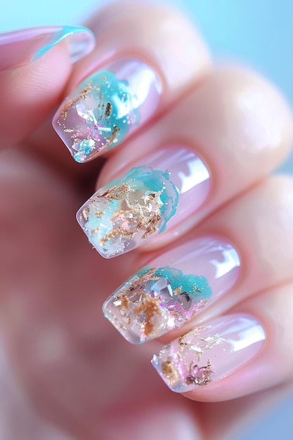 nail art with the sea glass and glitter