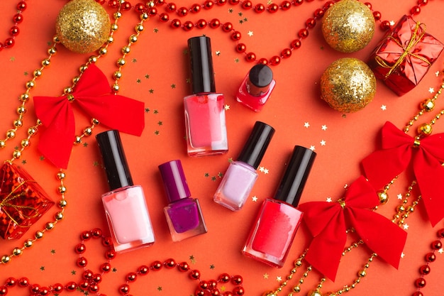 Nail polish in a New Year 's layout New Year's gift cosmetics The layout of the new year