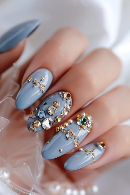 nails with a blue color