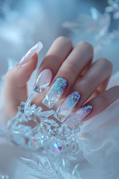 nails with glitter and crystals on the nails