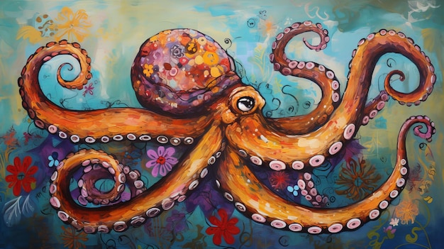 Naive Art Octopus Illustration in Bold Colors