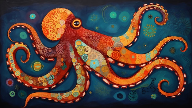 Naive Art Octopus Illustration in Bold Colors