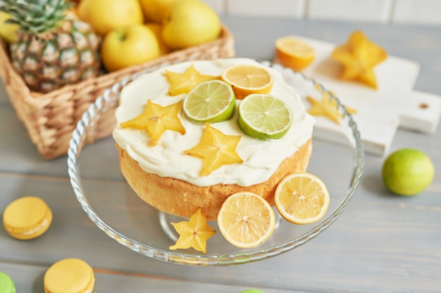 Naked cake with lemons and limes