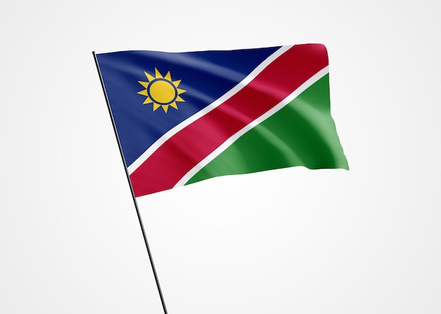 Namibia flag flying high in the white isolated background March 21 Namibia independence day