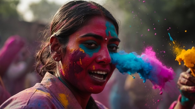 Photo nandgaon uttar pradesh india 16 march 2019 hindu people face smeared with colors participate in