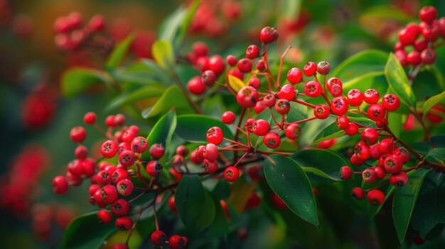 Photo nandina shrub with vibrant red berries