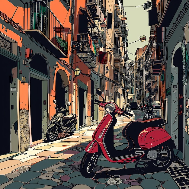 Photo naples italy port town scootera sense of depth and grandeur rich beautiful colors and black pen