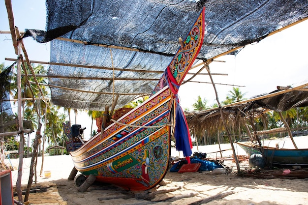 NARATHIWAT THAILAND August 16 View landscape and wind with Kolek or Koleh traditional fishing boat of lower southern provinces of thai at Banton Beach on August 16 2019 in Narathiwat Thailand