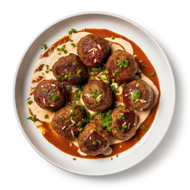 Nargisi Kofta Pakistani Dish On Plate On White Background Directly Above View