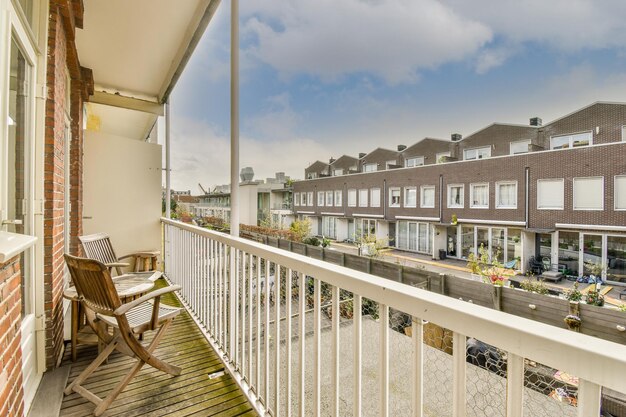 Narrow balcony with chair and door