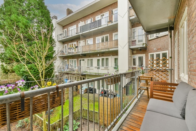 Narrow balcony with chair and door