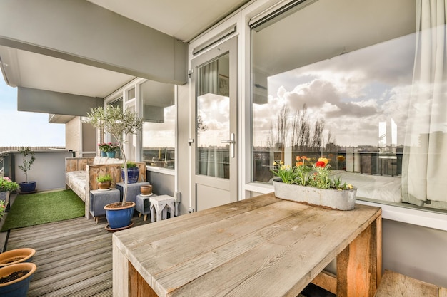 Narrow balcony with chair and door