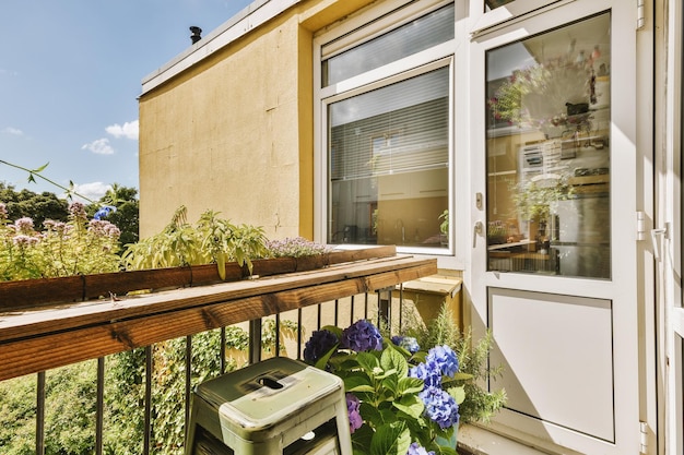 Narrow balcony with chair and door