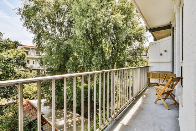 Narrow balcony with chair and door