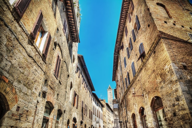 Narrow road in San Gimignano in hdr tone mapping effect