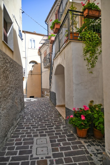 A narrow street in Carpinone a medieval town of Molise region Italy