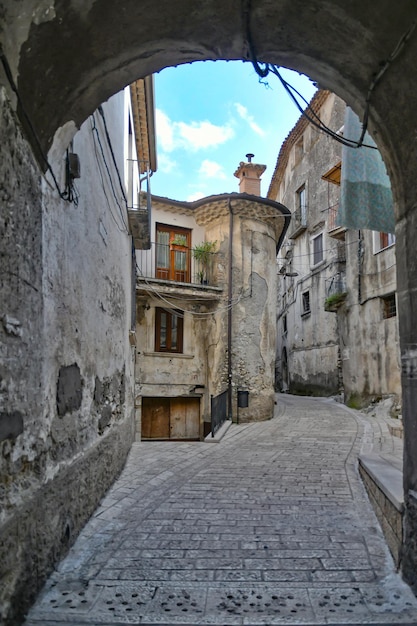 A narrow street in Carpinone a medieval town of Molise region Italy