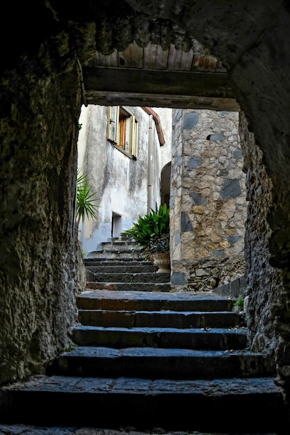 A narrow street in Contursi an old town in the province of Salerno Italy