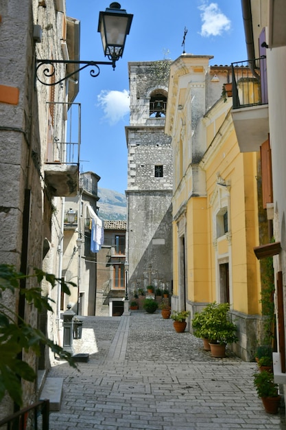 A narrow street of Cusano Mutri a medieval town of Benevento province Italy