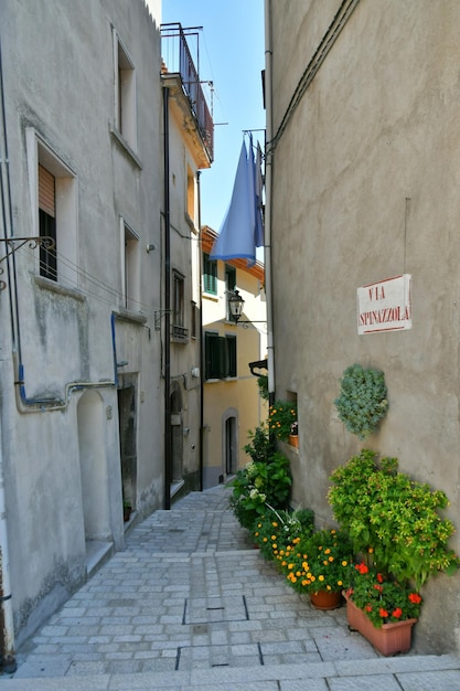 A narrow street of Cusano Mutri a medieval town of Benevento province Italy