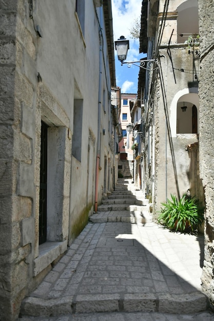 A narrow street of Cusano Mutri a medieval town of Benevento province Italy