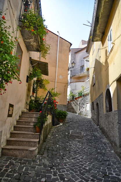 A narrow street in Longano a medieval town of Molise region Italy