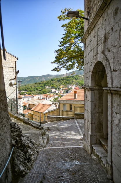 A narrow street in Longano a medieval town of Molise region Italy