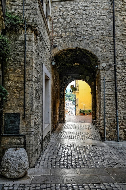 A narrow street in Monteroduni a medieval town of Molise region Italy