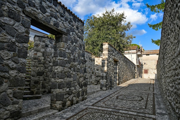 A narrow street of San Lorenzello a medieval town of Benevento province Italy