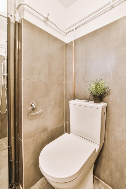 Narrow toilet room with minimalist design