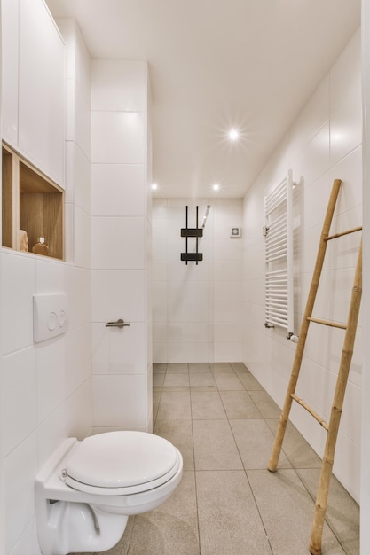 Narrow toilet room with minimalist design