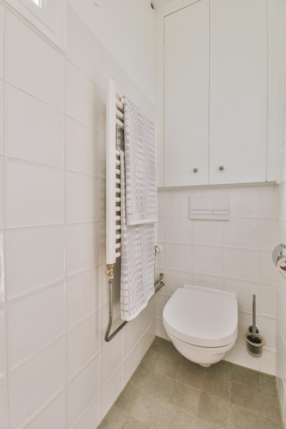 Narrow toilet room with minimalist design